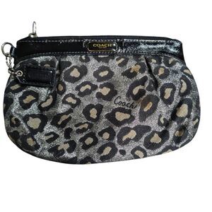 Coach Vintage Metallic Leopard Print Wristlet | Metallic Jacquard | Black Patent